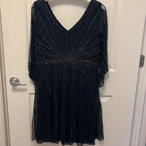 Gorgeous beaded navy dress size 14 - Picture 5 of 12